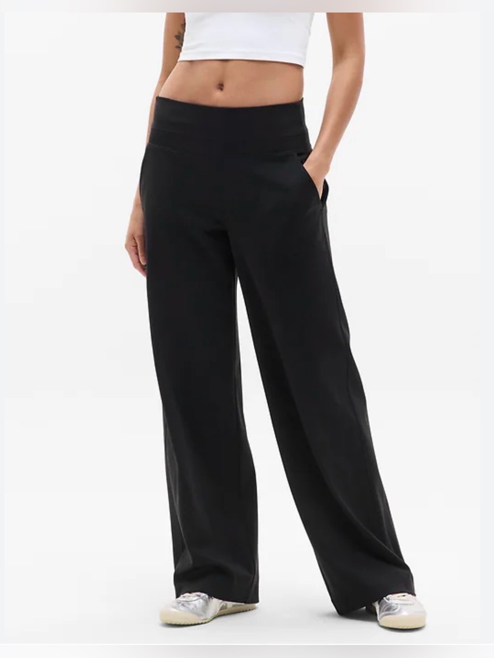 Athleta Large Black Wide-Leg Sweatpants with Elastic Waist
